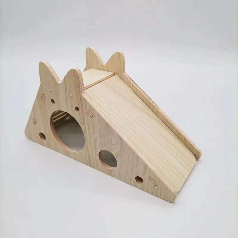 Pet Hamsters House DIY Wooden Gerbil Hideout Bridge Swing and Chinchilla Seesaw Pet Sport Exercise Toys Set Cage Accessories