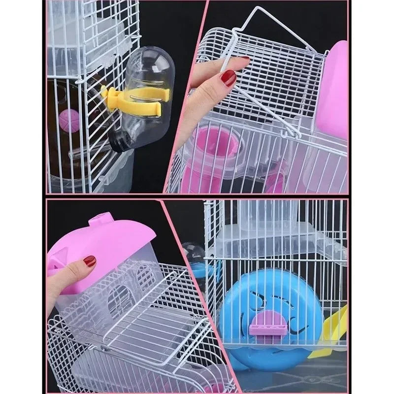 Villa Shaped Double Story Hamster Cage With Feeding Bowl