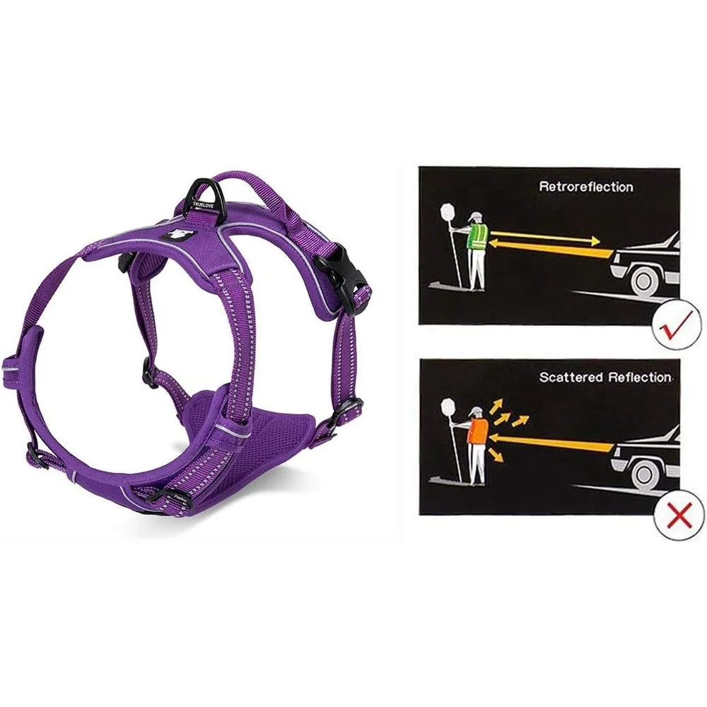 Reflective No Pull Dog Harness Soft Ergonomic Design with Handle Two Leash Attachments Lightweight Comfortable Nylon Webbing