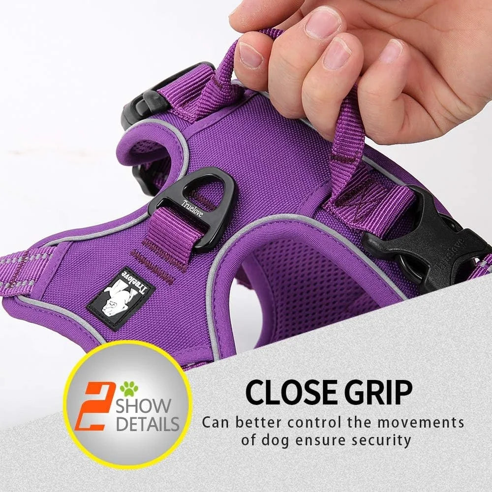 Reflective No Pull Dog Harness Soft Ergonomic Design with Handle Two Leash Attachments Lightweight Comfortable Nylon Webbing