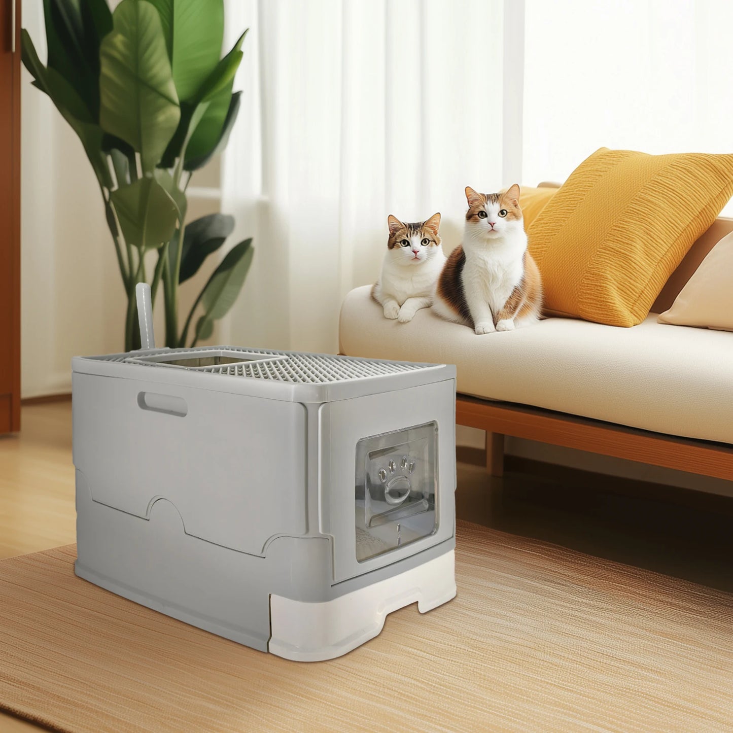 Bingopaw Cat Litter Box with Lid Enclosed Potty Large Top Entry Anti Splashing Toilet Easy to Clean with Litter Scoop