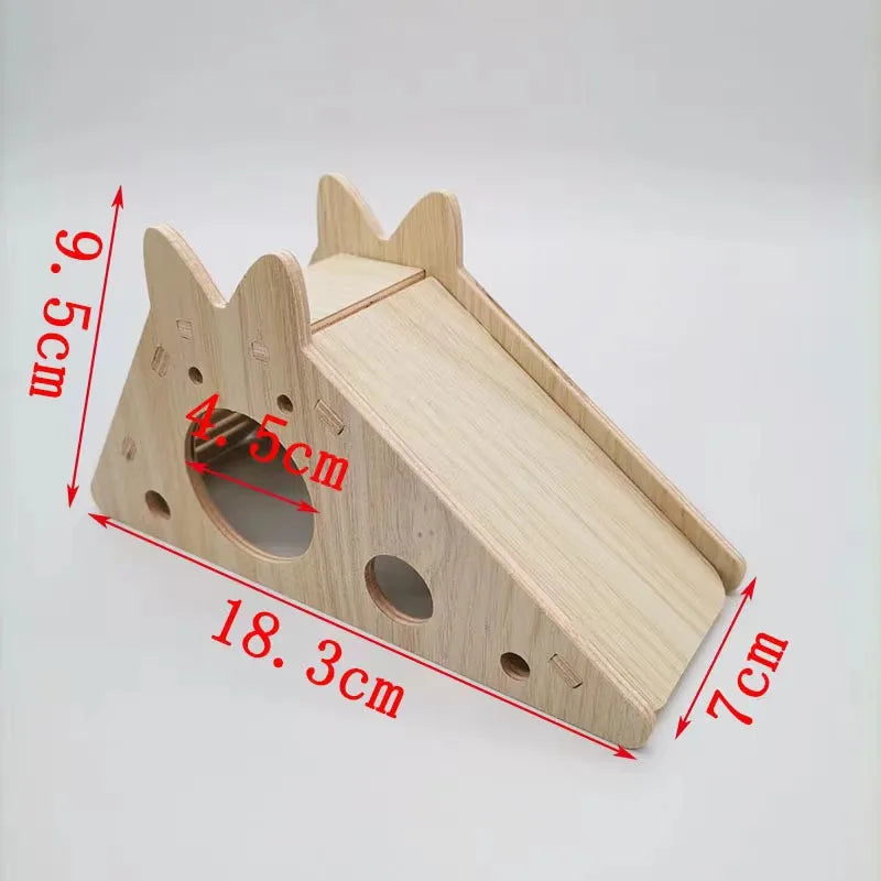 Pet Hamsters House DIY Wooden Gerbil Hideout Bridge Swing and Chinchilla Seesaw Pet Sport Exercise Toys Set Cage Accessories