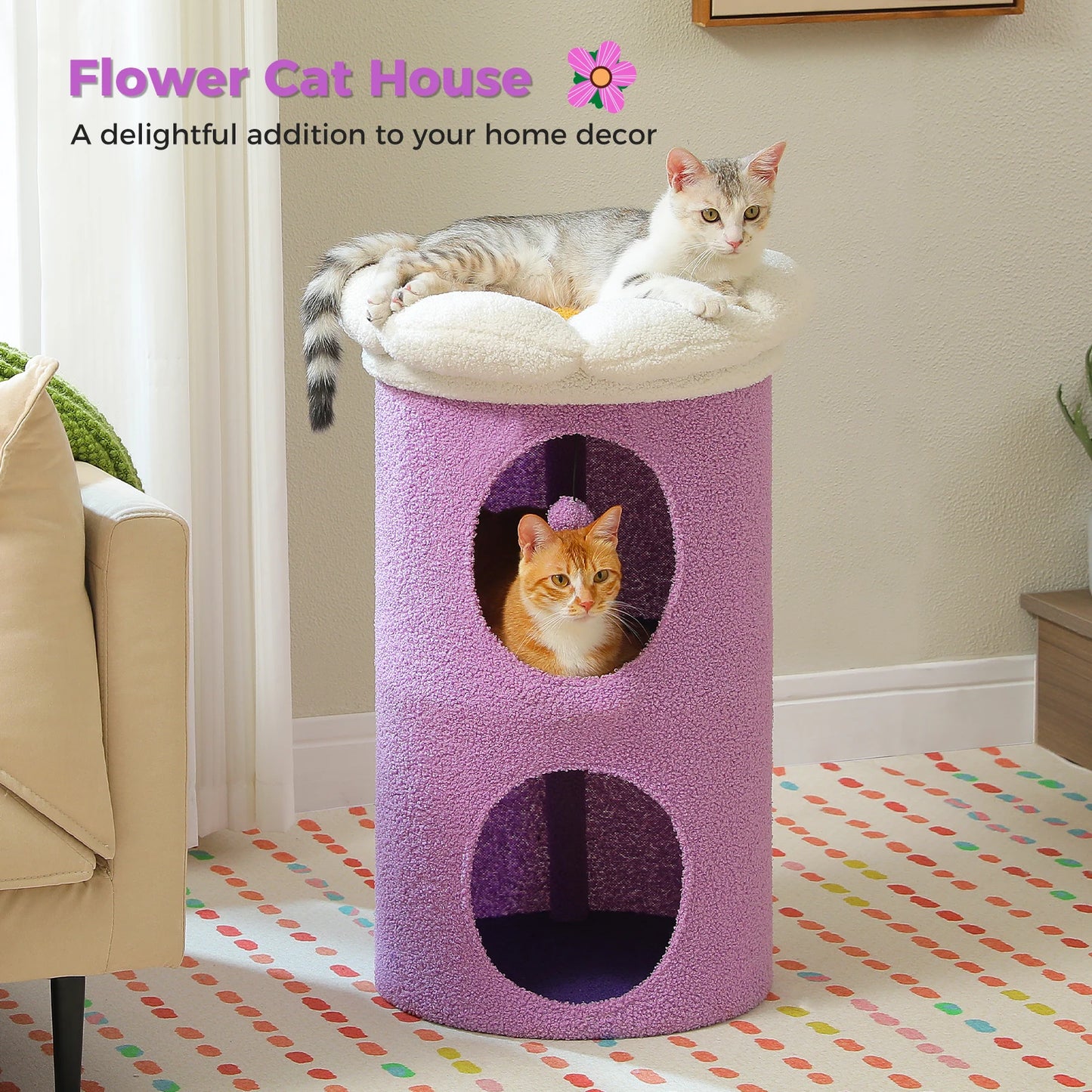 PAWZ Road Two Story Cat Bed Indoor House With Flower