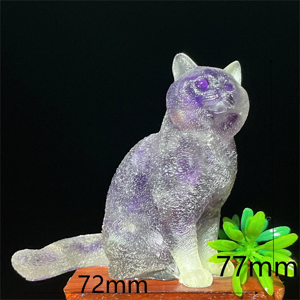 Cat Tumbled Stone Statue Natural Gemstone Amethyst Rose Quartz Opal lite Reiki Healing Crystal Stone Figurine Crafts Gifts