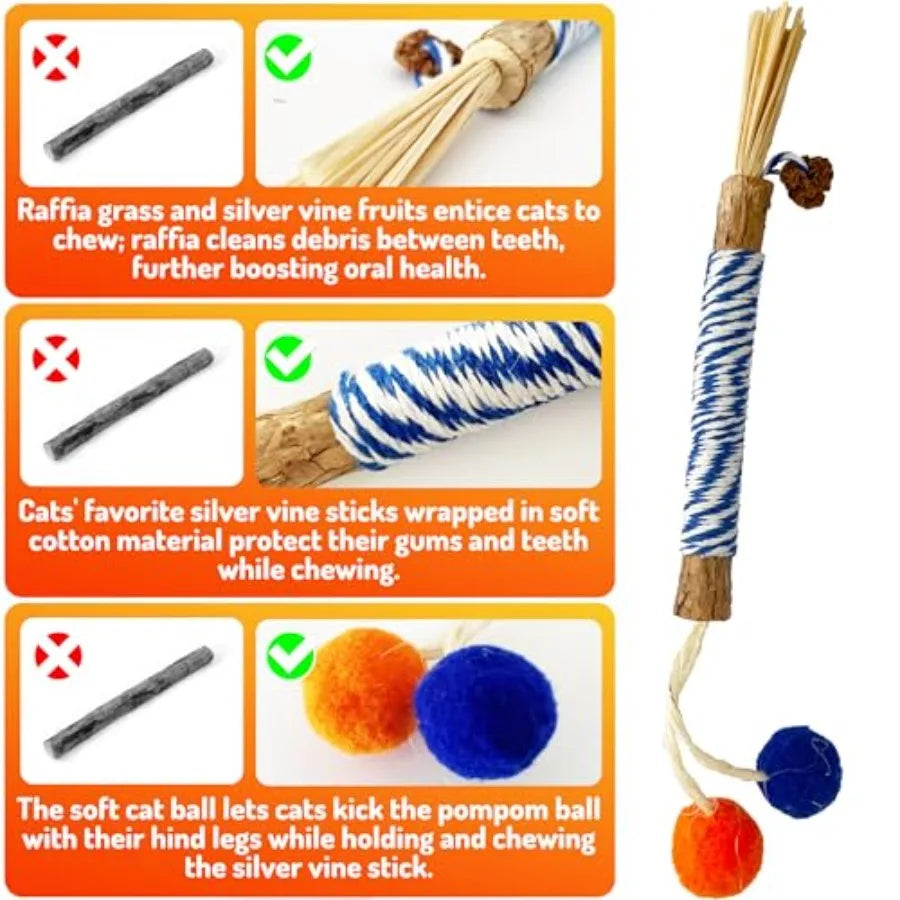 Catnip 4PCS Chew Stick with Wrapped Cotton Rope tural Dental Care Cat Toy for Teeth Cleaning Gum Health Satisfies Chewing Insti