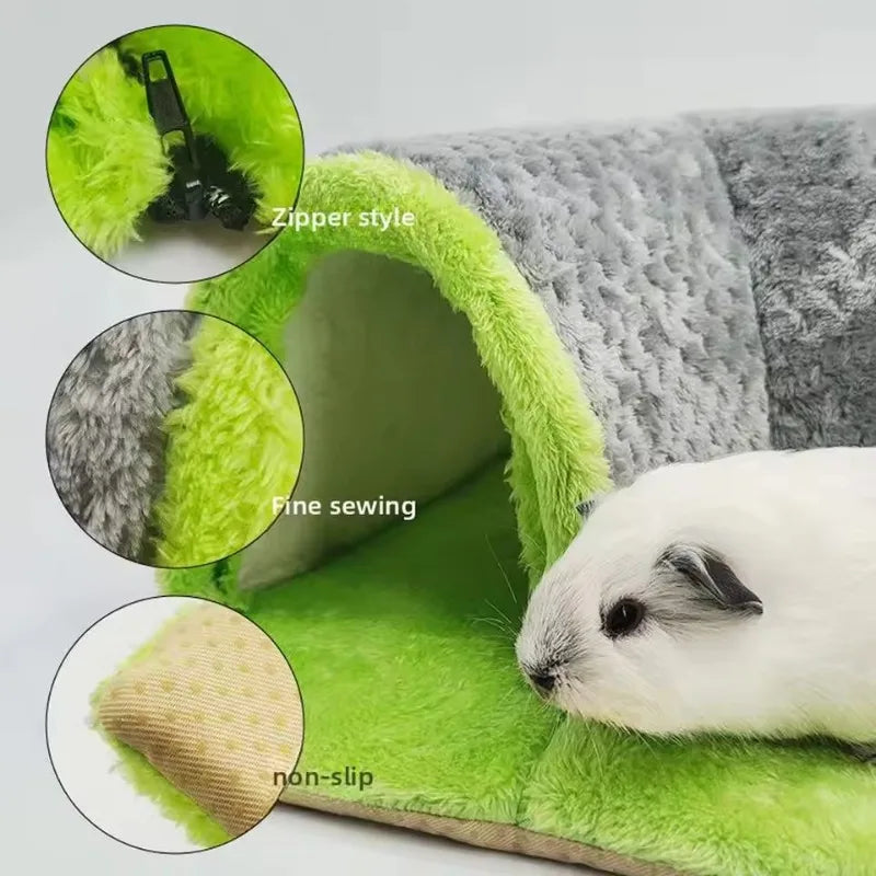 Winter Warm Plush Pet Nest Removable Fleece Tunnel Cage Hideout for Guinea Pig Hamster Rat Squirrel Small Animal Accessories