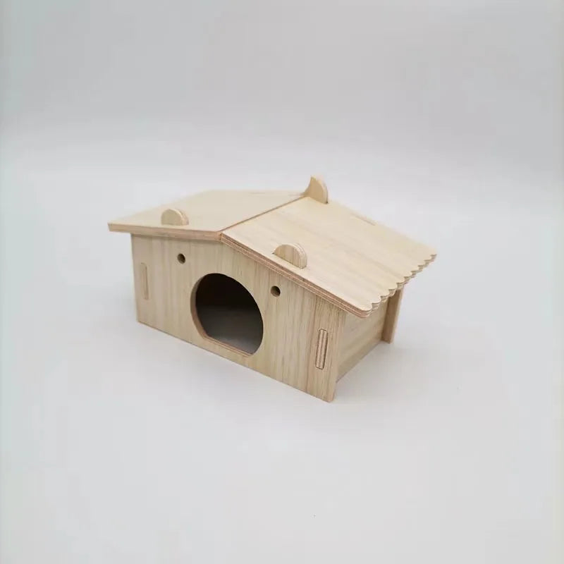 Pet Hamsters House DIY Wooden Gerbil Hideout Bridge Swing and Chinchilla Seesaw Pet Sport Exercise Toys Set Cage Accessories