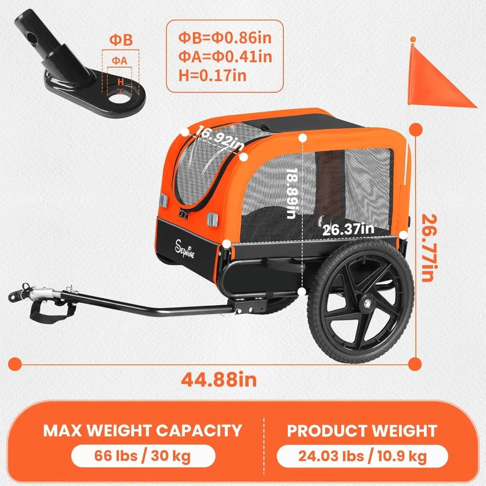 Dog Bike Trailer, Dog Cart for Bicycle, Suitable for Small and Medium Pets, Easy Folding Cart Frame, Quick Release Wheel, Non-S