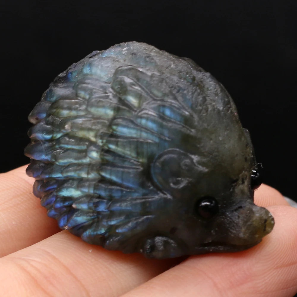 Natural Crystal Cute Animal Carved Hedgehog Statue, Rose Quartz, Tiger Eye Stone Crafts, Reiki Home Decoration, Ornaments