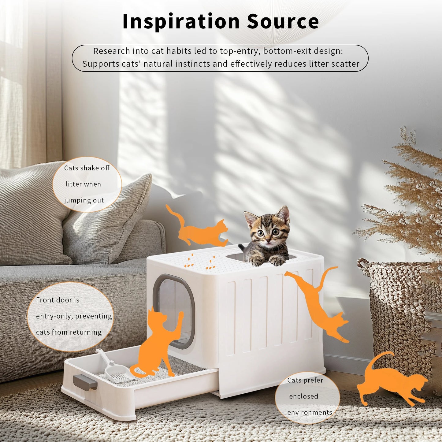 Bingopaw Cat Litter Box with Lid Enclosed Potty Large Top Entry Anti Splashing Toilet Easy to Clean with Litter Scoop