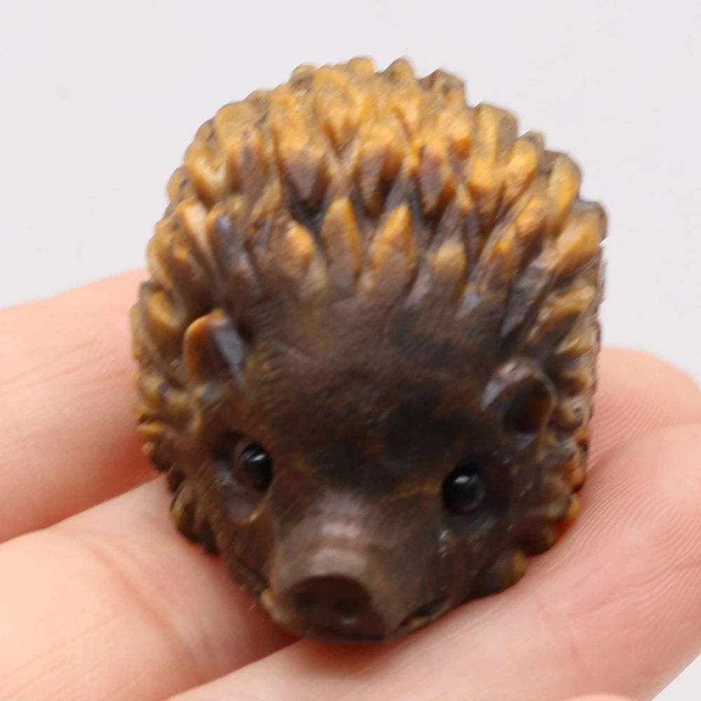 Natural Crystal Cute Animal Carved Hedgehog Statue, Rose Quartz, Tiger Eye Stone Crafts, Reiki Home Decoration, Ornaments