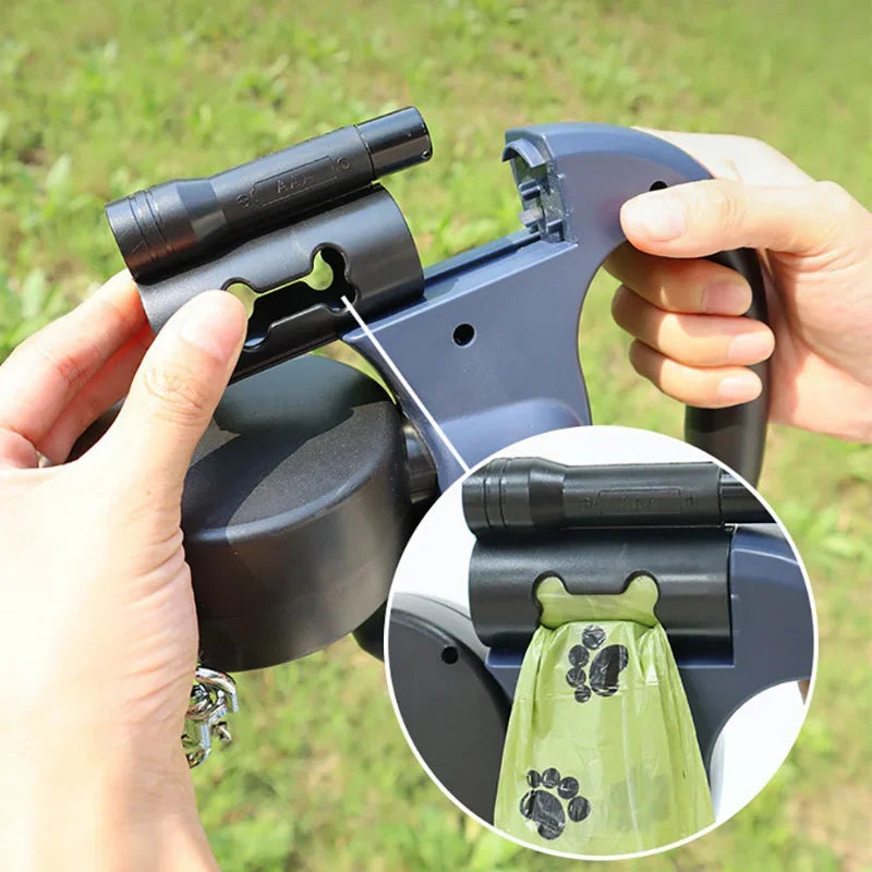 Retractable Dual Dog Leash With LED Light 360 Swivel