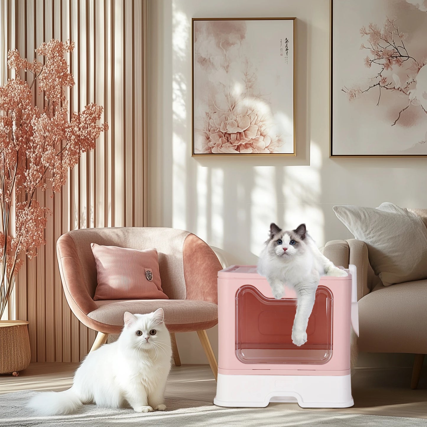 Bingopaw Cat Litter Box with Lid Enclosed Potty Large Top Entry Anti Splashing Toilet Easy to Clean with Litter Scoop