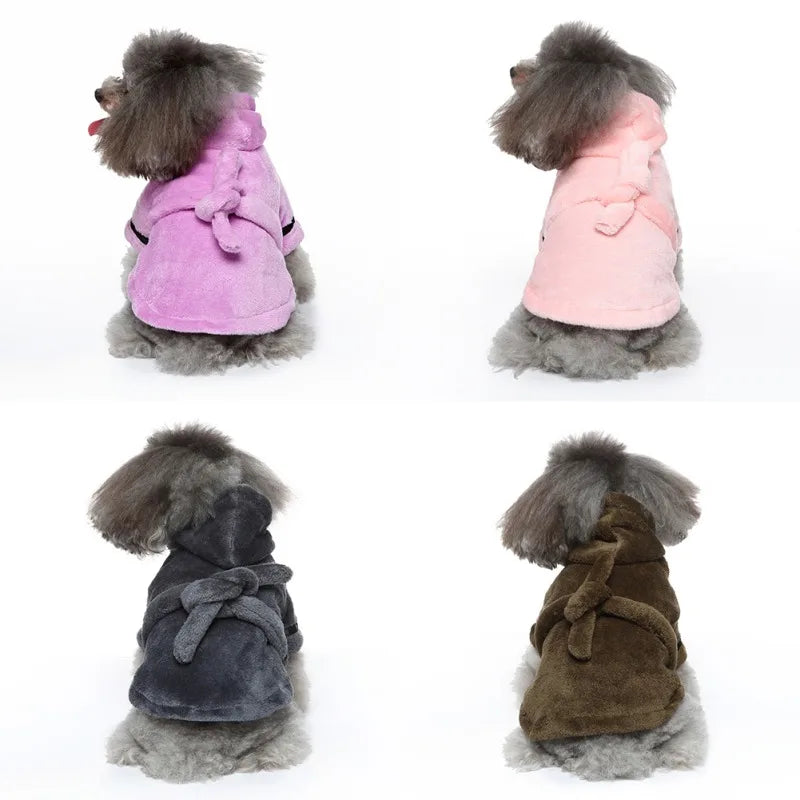 Hooded Dog Bathrobe Pajamas Soft Drying Towel For Pets