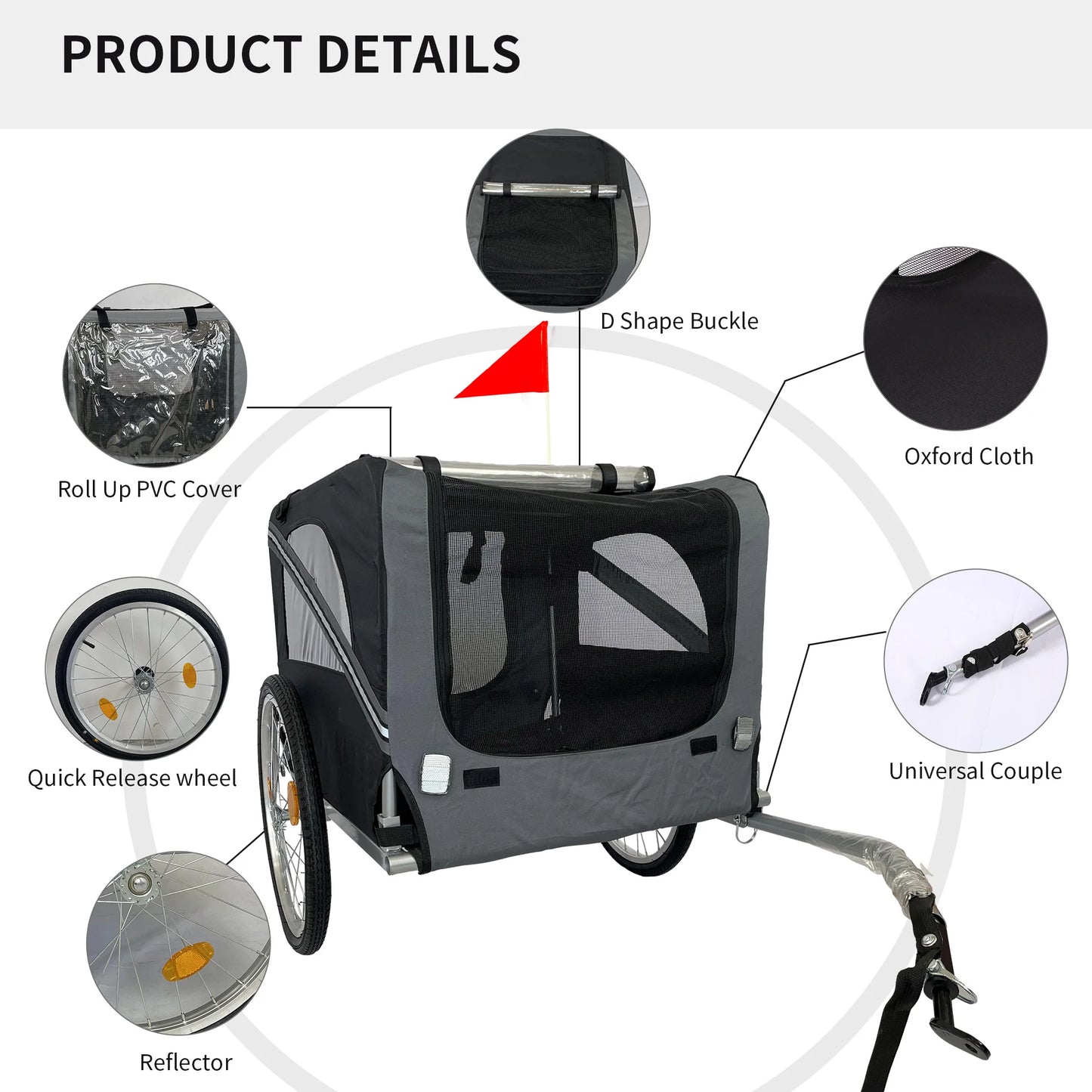 Dog Bike Trailer Foldable Pet Stroller With 20 Inch Wheels