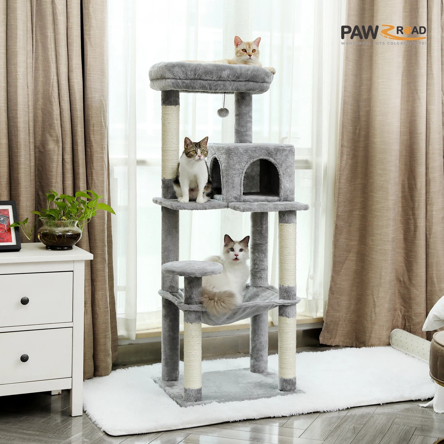 Cat Tree for Indoor Cats 5 Level Cat Tower with Large Hammock and Cozy Condo for Large Cats