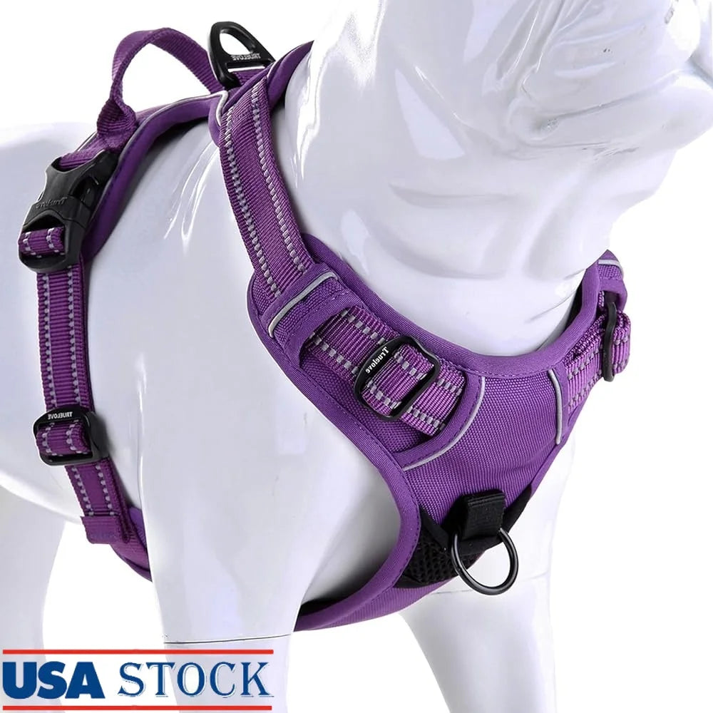 Reflective No Pull Dog Harness Soft Ergonomic Design with Handle Two Leash Attachments Lightweight Comfortable Nylon Webbing