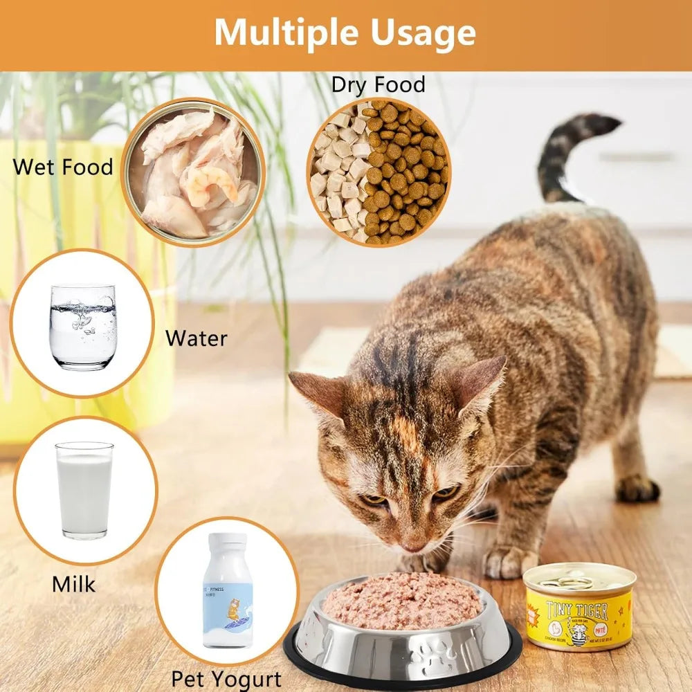 Stainless Steel Cat Bowl, 4 Pack Metal Dog Bowls for Food and Water, Non-Slip Pet Feeding Dish Bowl with Rubber Base for Indoor
