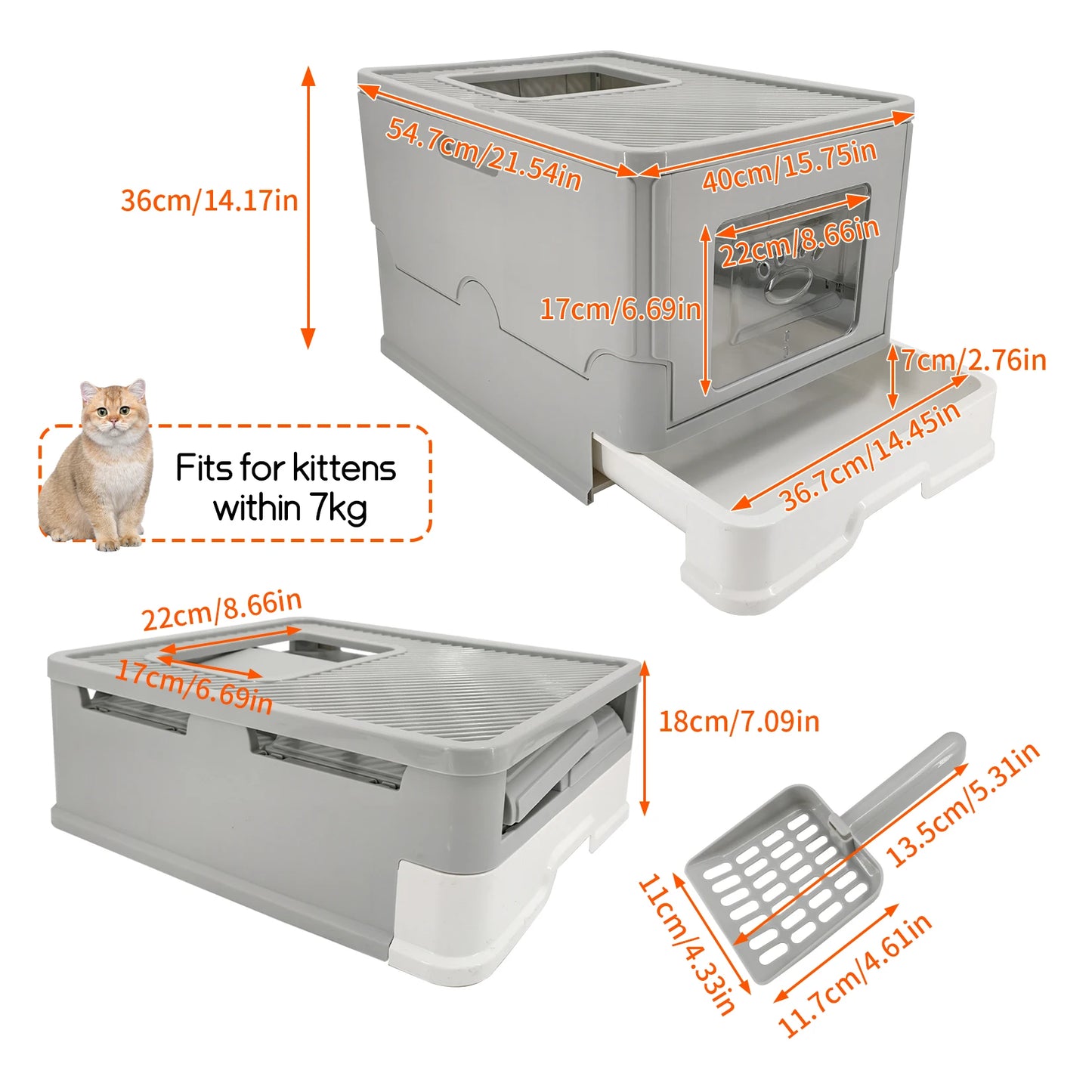 Bingopaw Cat Litter Box with Lid Enclosed Potty Large Top Entry Anti Splashing Toilet Easy to Clean with Litter Scoop