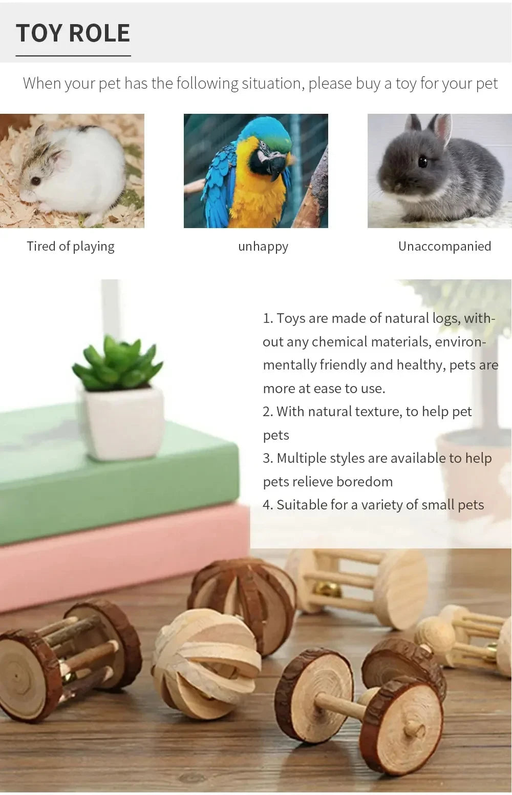 Natural Wood Chew Toys For Small Pets Rabbits Hamsters Rats