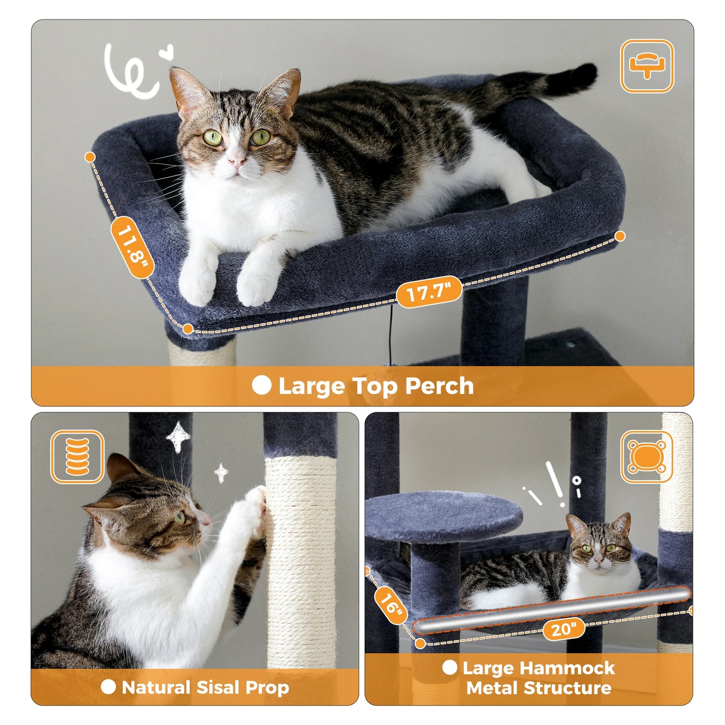 Cat Tree for Indoor Cats 5 Level Cat Tower with Large Hammock and Cozy Condo for Large Cats
