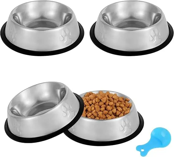 Stainless Steel Cat Bowl, 4 Pack Metal Dog Bowls for Food and Water, Non-Slip Pet Feeding Dish Bowl with Rubber Base for Indoor