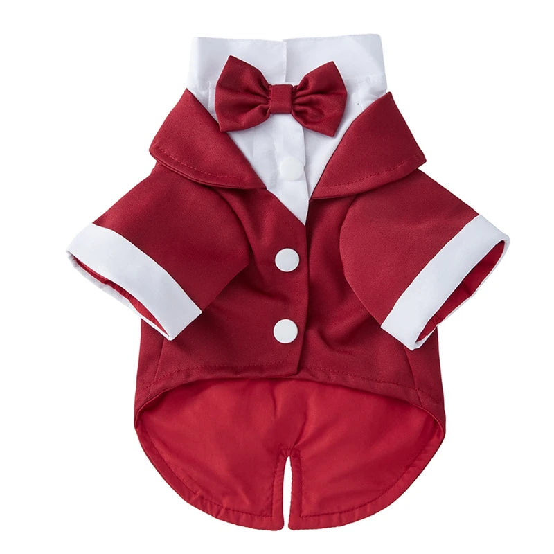 Pet Dog Tuxedo Formal Wedding Party Suit for Small Medium Dogs Bow Tie Shirt Cosplay Gentleman Costume