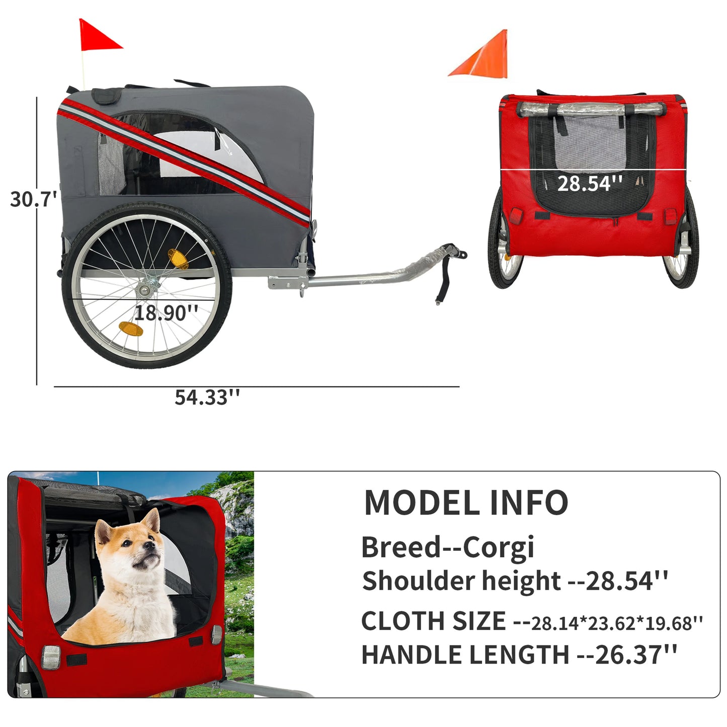 Dog Bike Trailer Foldable Pet Stroller With 20 Inch Wheels