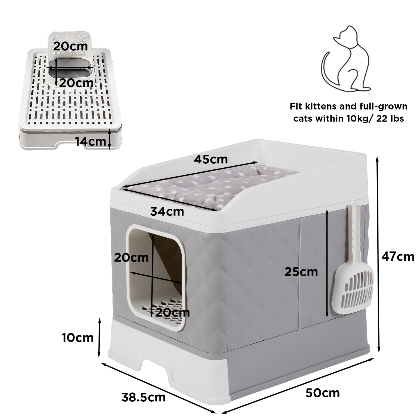 Bingopaw Cat Litter Box with Lid Enclosed Potty Large Top Entry Anti Splashing Toilet Easy to Clean with Litter Scoop