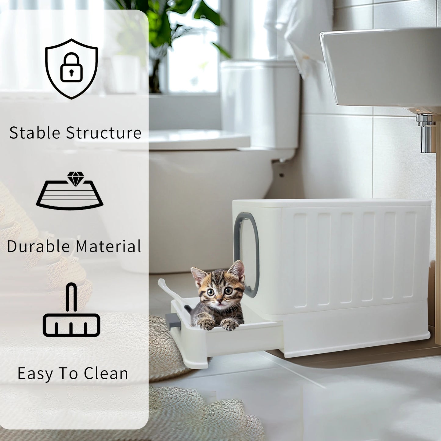 Bingopaw Cat Litter Box with Lid Enclosed Potty Large Top Entry Anti Splashing Toilet Easy to Clean with Litter Scoop