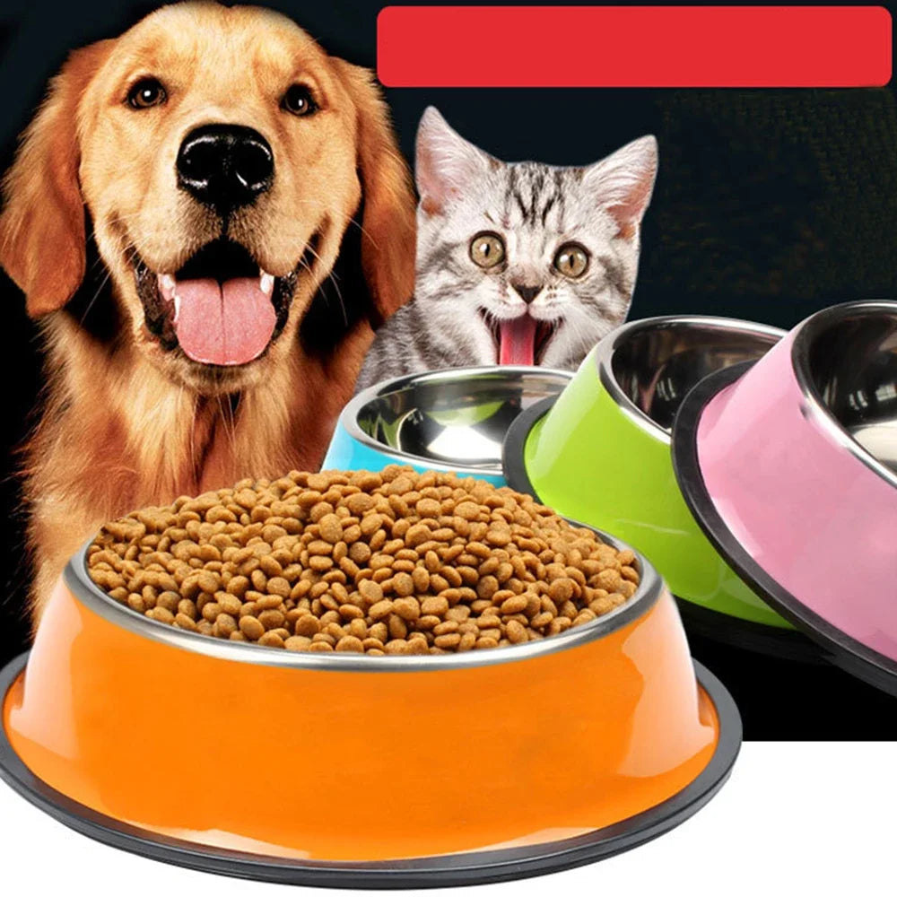 New Pet Dog Stainless Steel Bowls Puppy Cats Food Drink Water Dish Feeder Travel Feeding Non-slip Feeding Dishes Pets Supplies