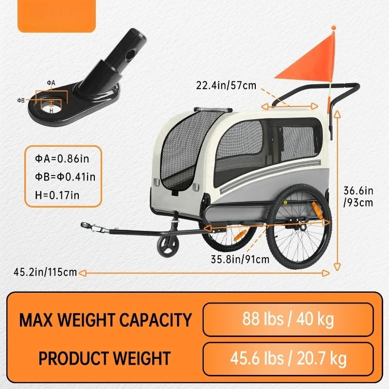 Dog Bike Trailer 88 Lb 2 In 1 Pet Stroller Cart Carrier