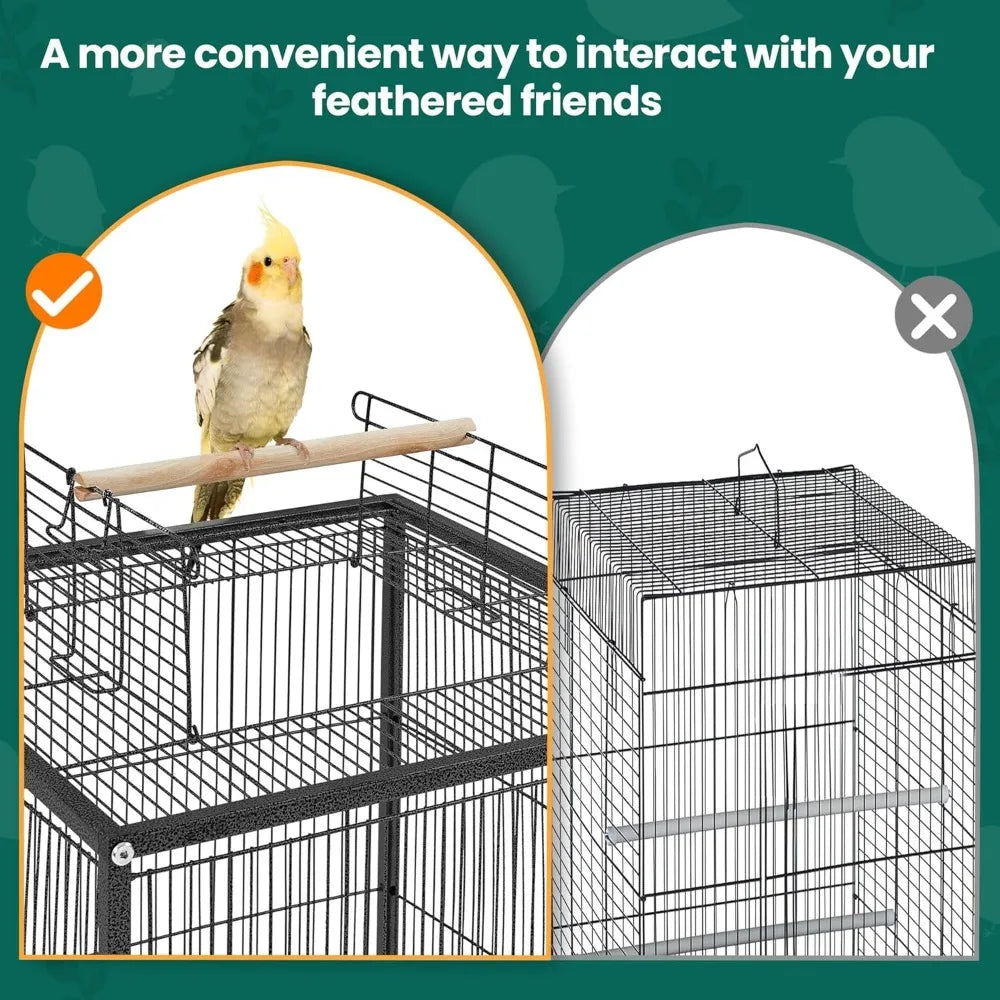 Wrought Iron Bird Cage w/Play Open Top and Rolling Stand for Small Birds Like Parrots Conure Lovebird Cockatie