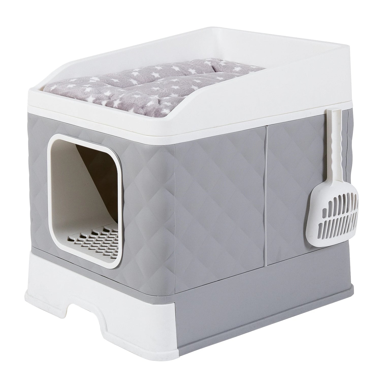 Bingopaw Cat Litter Box with Lid Enclosed Potty Large Top Entry Anti Splashing Toilet Easy to Clean with Litter Scoop
