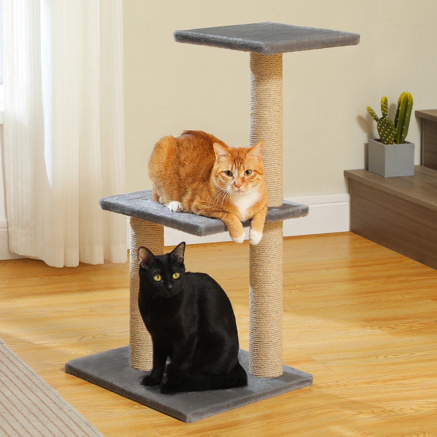 Cat Tree Cat Tower for Indoor Cats with Big Hammock Removable Top Perch and Scratching Posts Grey
