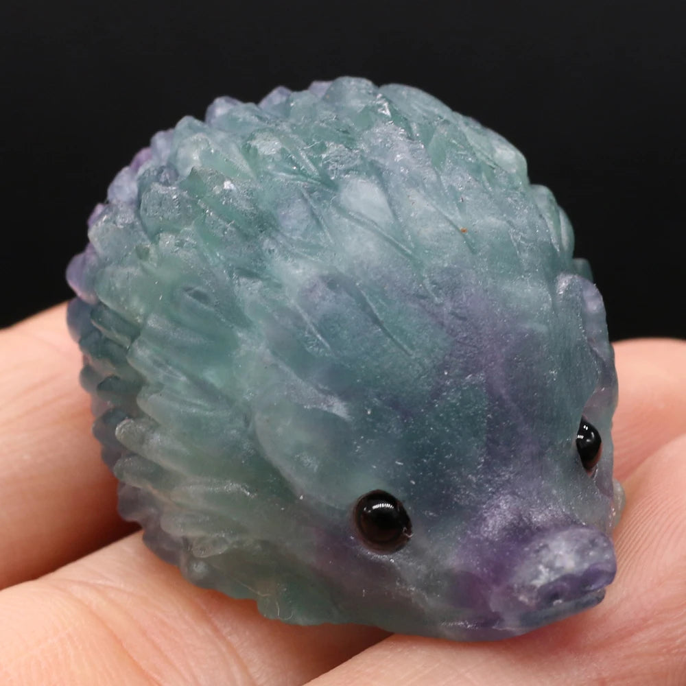 Natural Crystal Cute Animal Carved Hedgehog Statue, Rose Quartz, Tiger Eye Stone Crafts, Reiki Home Decoration, Ornaments