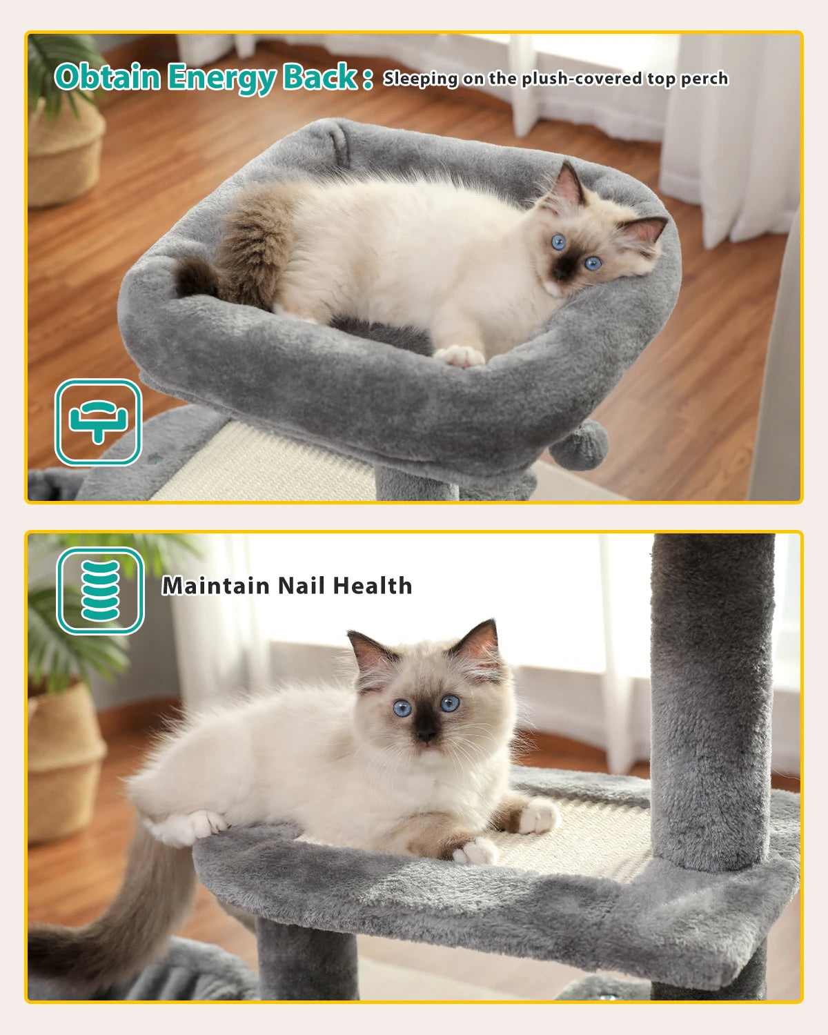Cat Tree Cat Tower for Indoor Cats with Big Hammock Removable Top Perch and Scratching Posts Grey