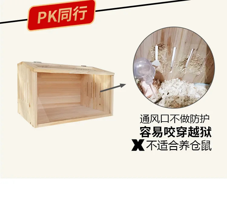 Wooden Hamster Cage Luxury Villa With Hideout Lock