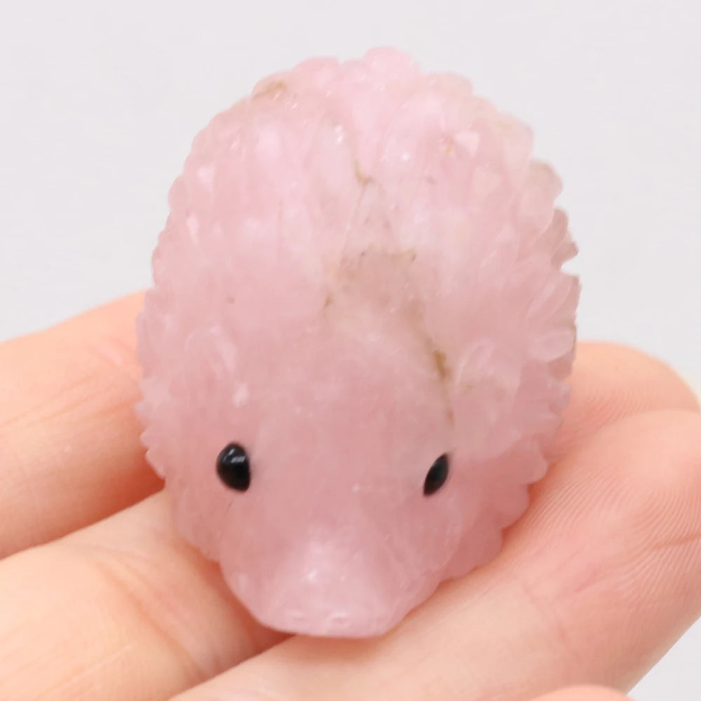 Natural Crystal Cute Animal Carved Hedgehog Statue, Rose Quartz, Tiger Eye Stone Crafts, Reiki Home Decoration, Ornaments