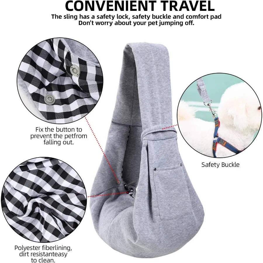 Reversible Handsfree Dog Sling Carrier Purse With Pocket