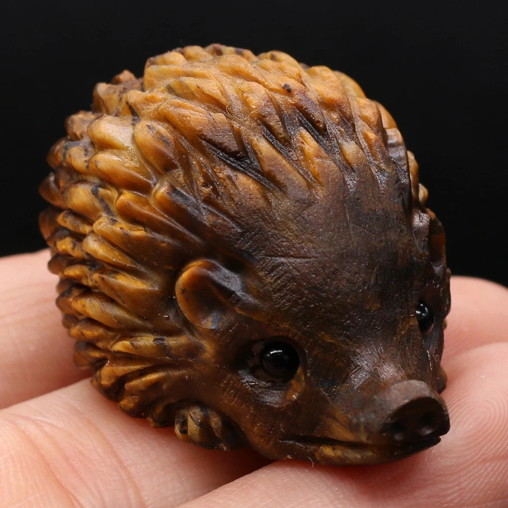 Natural Crystal Cute Animal Carved Hedgehog Statue, Rose Quartz, Tiger Eye Stone Crafts, Reiki Home Decoration, Ornaments