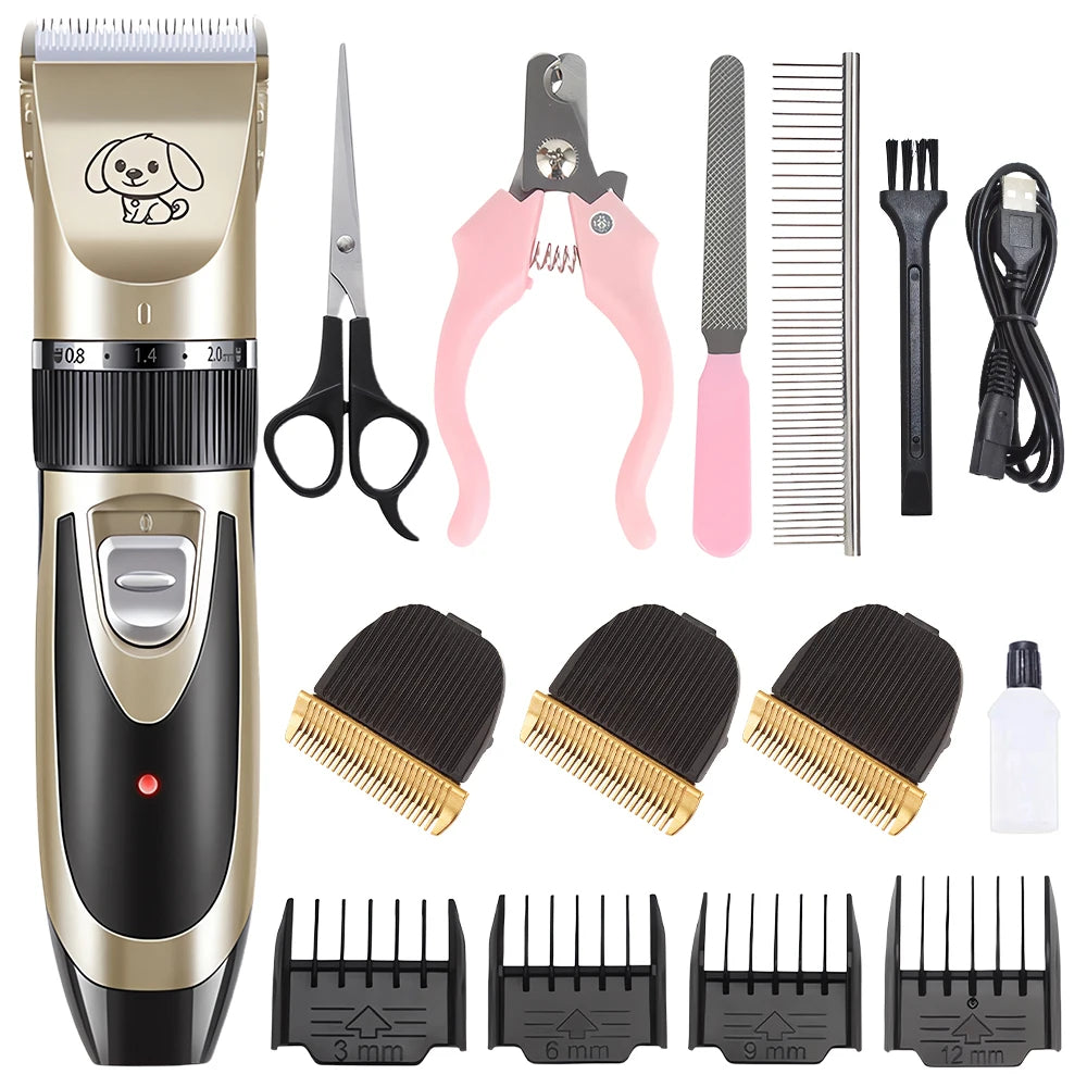 Electric Pet Clipper Grooming Kit Rechargeable Trimmer Haircut Cat Hair Cutting Remover Professional Machine Set