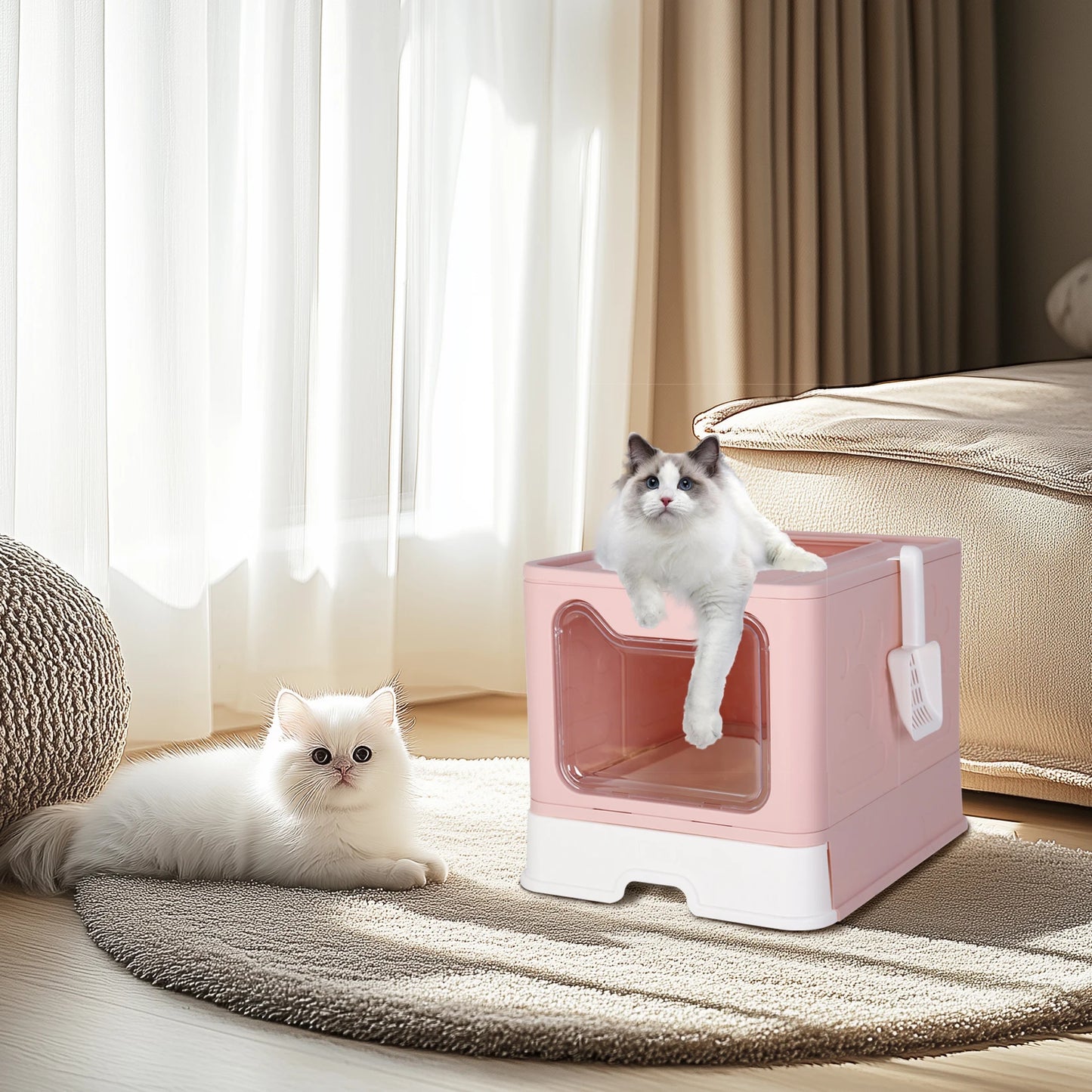 Bingopaw Cat Litter Box with Lid Enclosed Potty Large Top Entry Anti Splashing Toilet Easy to Clean with Litter Scoop