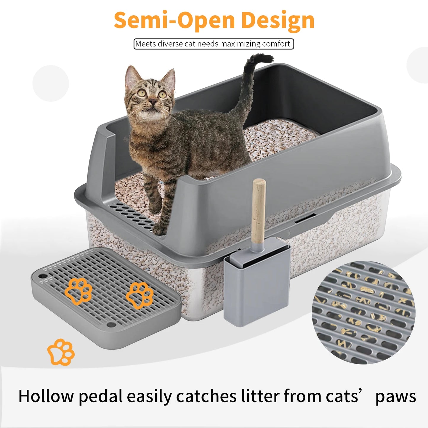 Bingopaw Cat Litter Box with Lid Enclosed Potty Large Top Entry Anti Splashing Toilet Easy to Clean with Litter Scoop