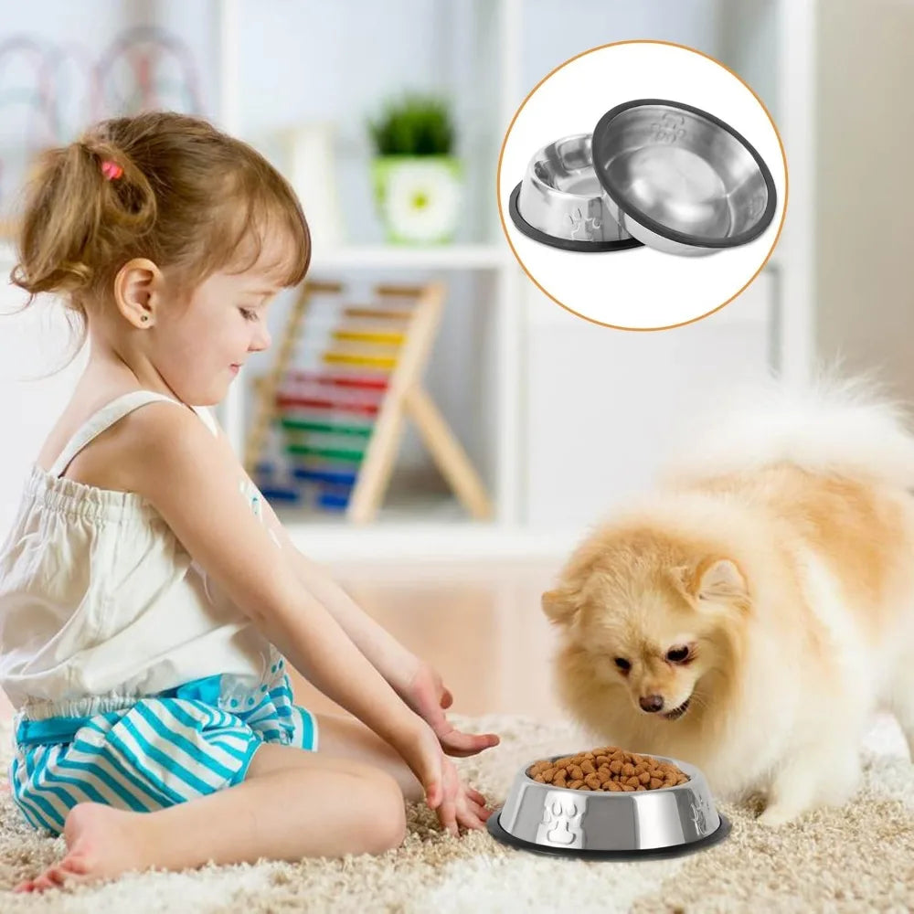 Stainless Steel Cat Bowl, 4 Pack Metal Dog Bowls for Food and Water, Non-Slip Pet Feeding Dish Bowl with Rubber Base for Indoor