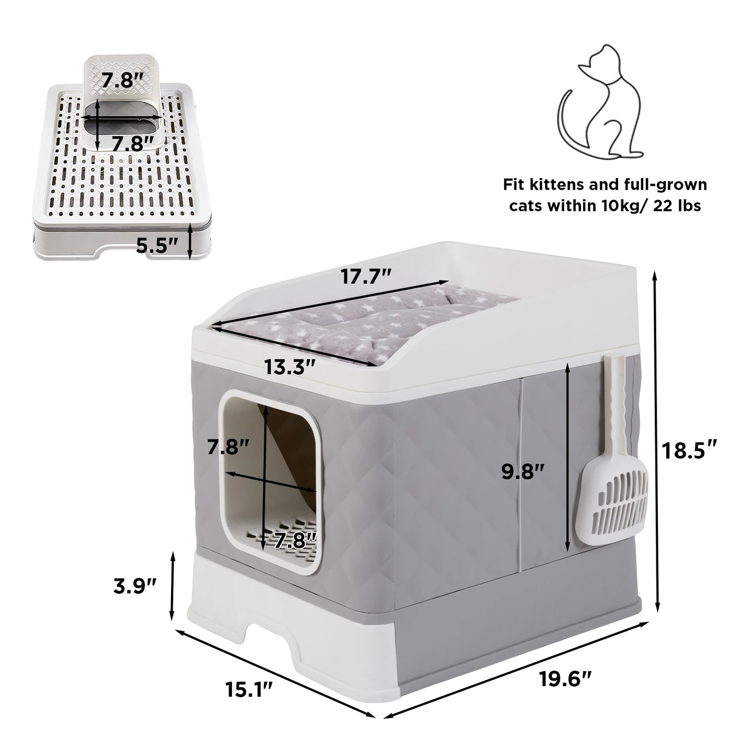 Bingopaw Cat Litter Box with Lid Enclosed Potty Large Top Entry Anti Splashing Toilet Easy to Clean with Litter Scoop