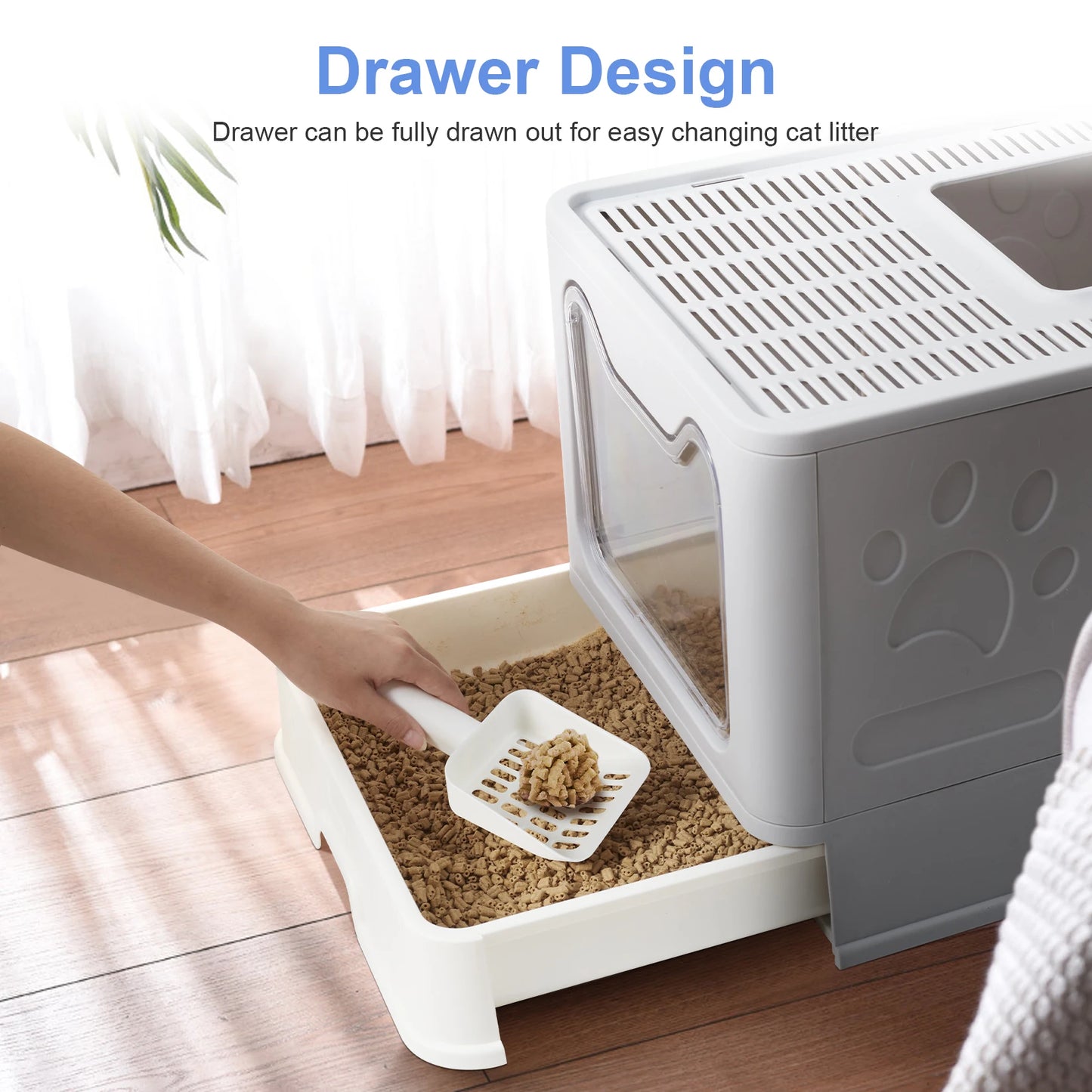 Bingopaw Cat Litter Box with Lid Enclosed Potty Large Top Entry Anti Splashing Toilet Easy to Clean with Litter Scoop