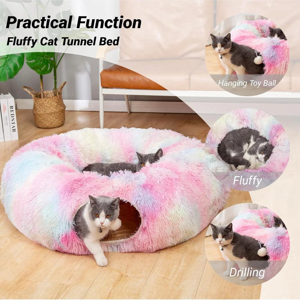 Kylinsure Plush Cat Tunnel Bed For Cats Cozy Hideaway