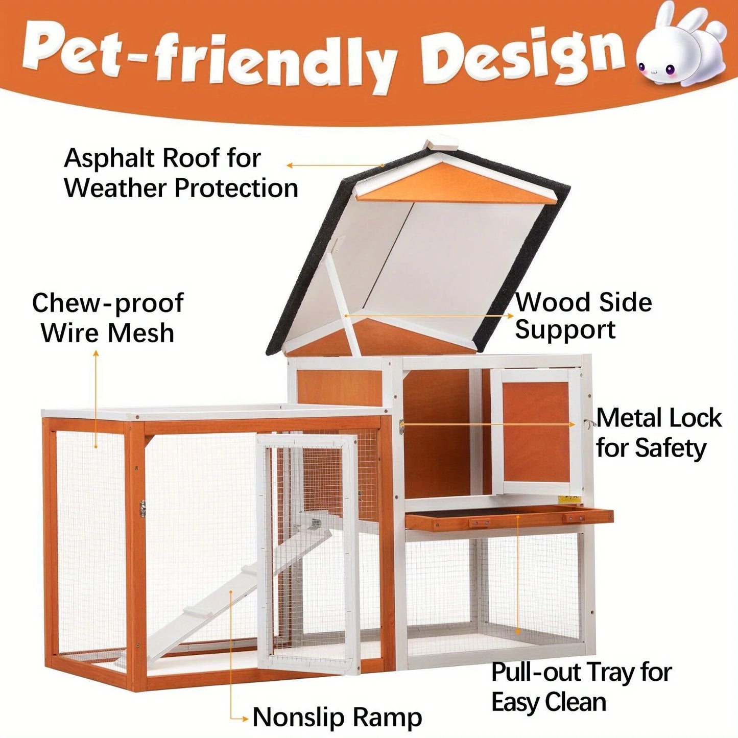 Wooden Rabbit Hutch Cage House Habitat Outdoor Pet Chicken Coop