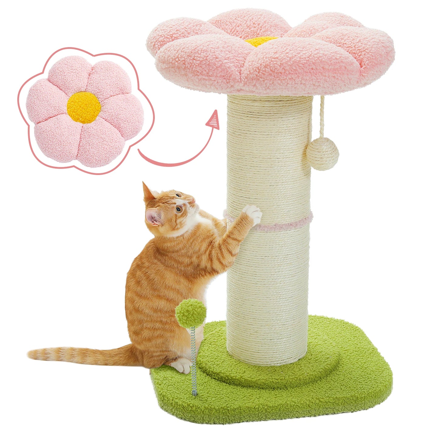 Flower Cat Scratching Post Small Cat Tree Tower Cat Scratcher Indoor Cats Super Thick Scratching Post Removable Cat Bed